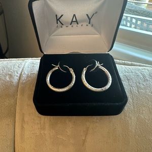 Diamond-Cut Tube Hoop Earrings 14K White Gold
